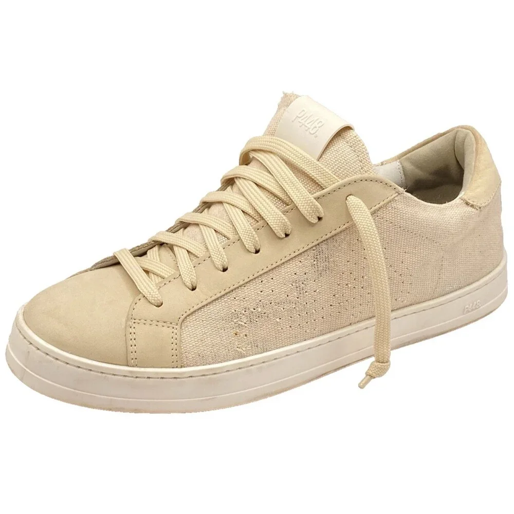 P448 Womens John Low Top Sneakers Leather Canvas US 9 Beige Metallic Shimmer